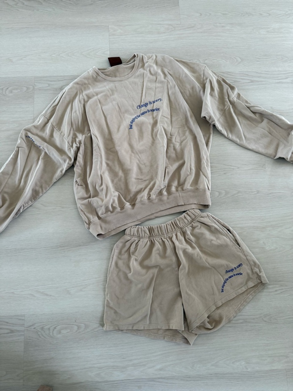 Parkes Moss Beige Graphic Sweatshirt with Blue Script